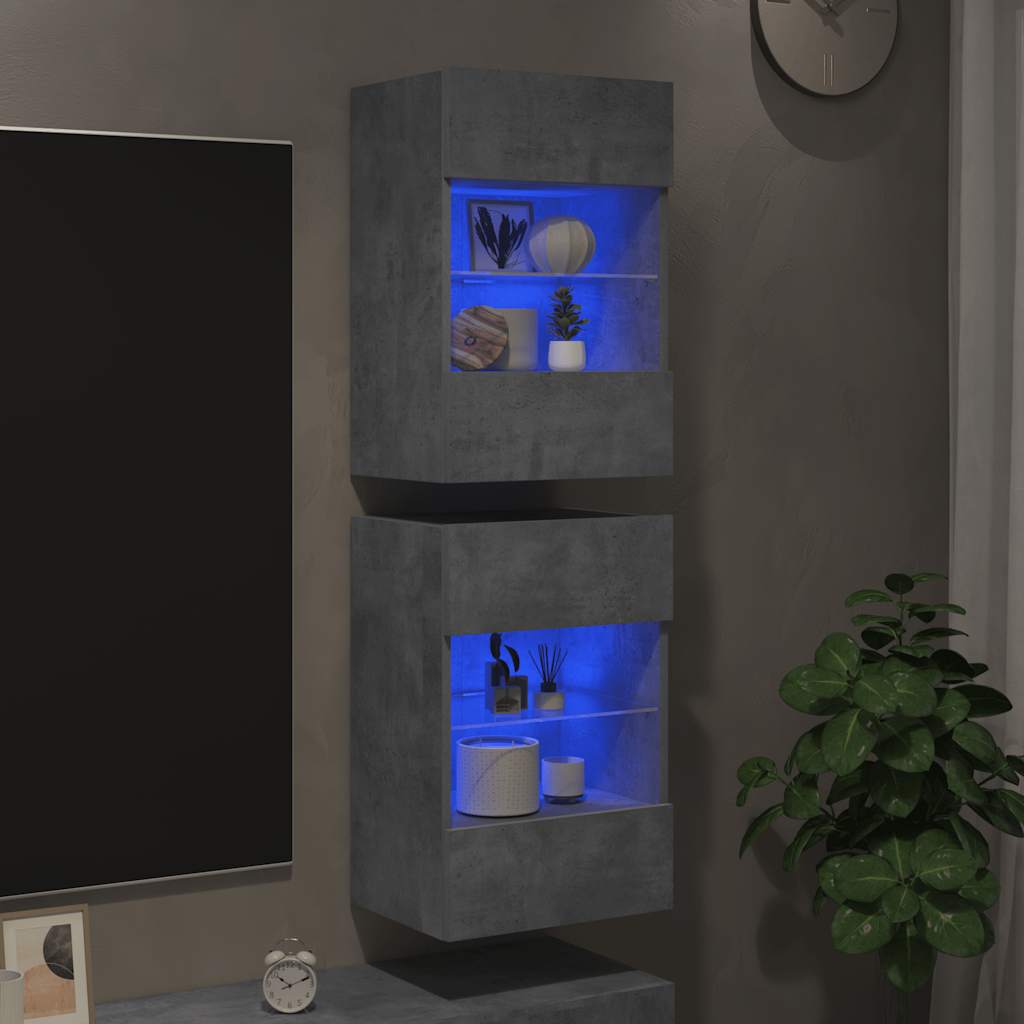 Wall Cabinets with LED Lights for TV 2 pcs Concrete Grey 40x30x60.5 cm