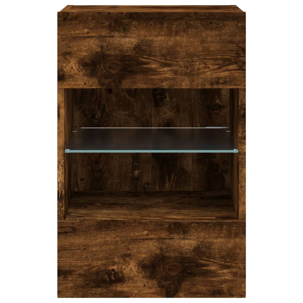 TV Wall Cabinet with LED Lights Smoked Oak 40x30x60.5 cm