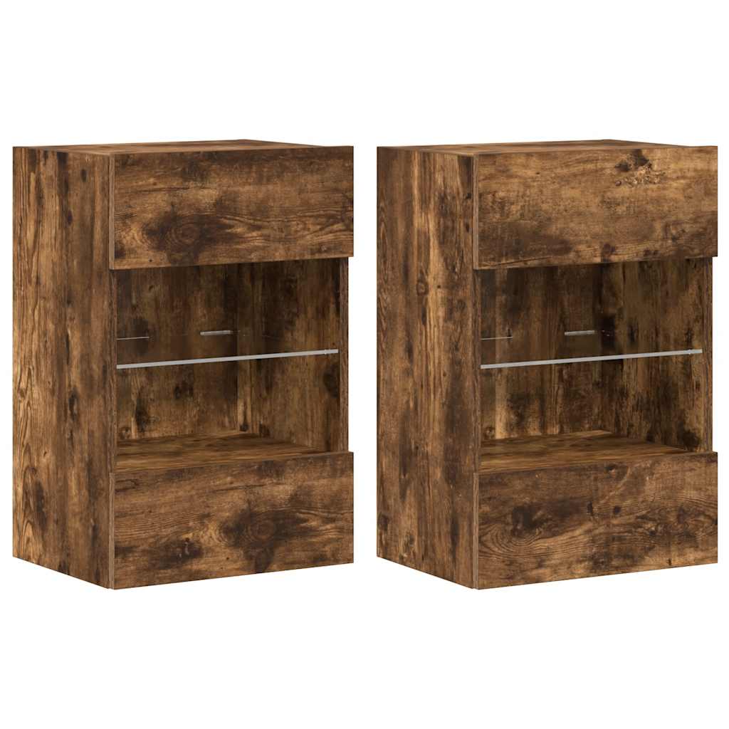 Wall Cabinets with LED Lights for TV 2 pcs Smoked Oak 40x30x60.5 cm