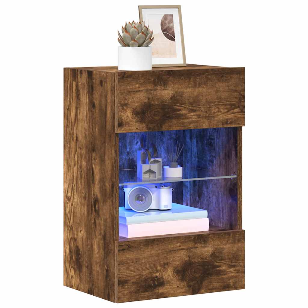 Wall Cabinets with LED Lights for TV 2 pcs Smoked Oak 40x30x60.5 cm