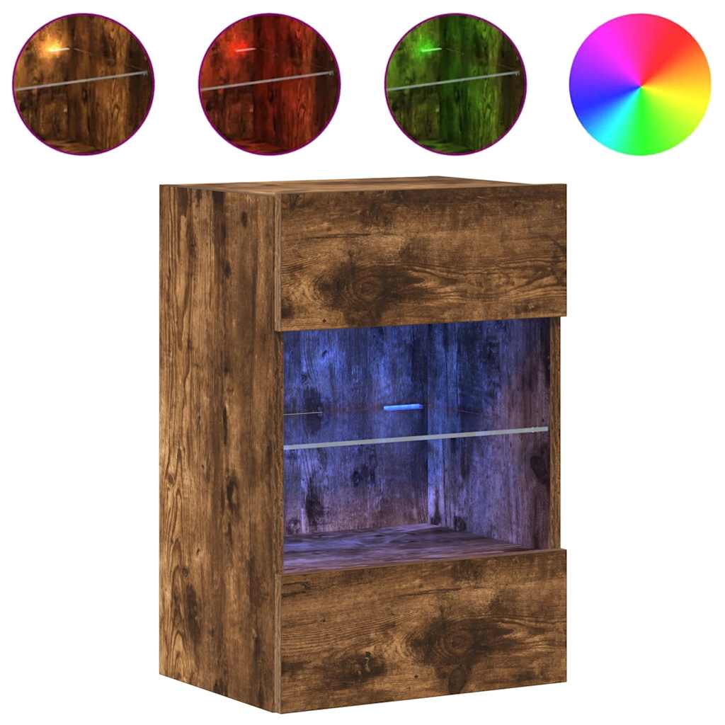 Wall Cabinets with LED Lights for TV 2 pcs Smoked Oak 40x30x60.5 cm