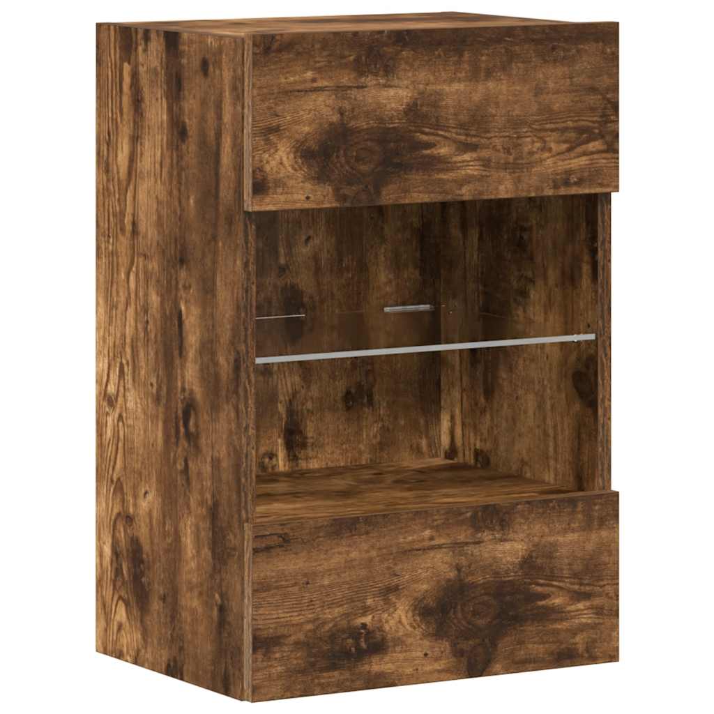 Wall Cabinets with LED Lights for TV 2 pcs Smoked Oak 40x30x60.5 cm