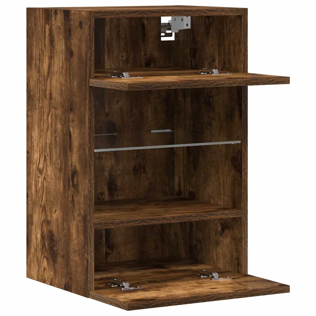 Wall Cabinets with LED Lights for TV 2 pcs Smoked Oak 40x30x60.5 cm