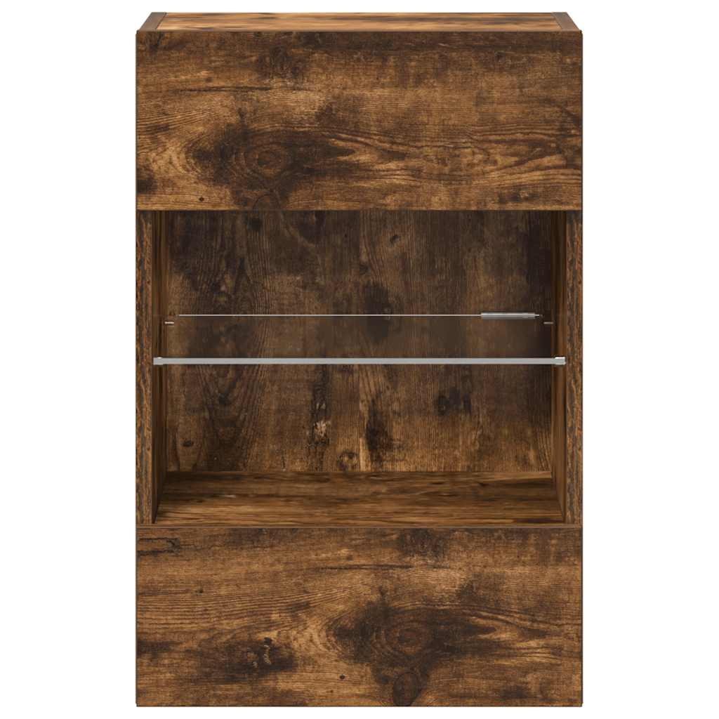 Wall Cabinets with LED Lights for TV 2 pcs Smoked Oak 40x30x60.5 cm