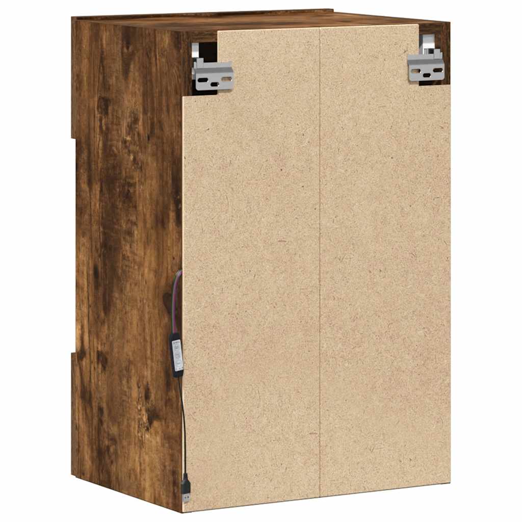 Wall Cabinets with LED Lights for TV 2 pcs Smoked Oak 40x30x60.5 cm
