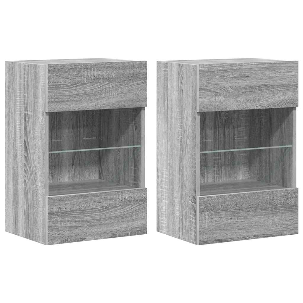 Wall Cabinets with LED Lights for TV 2 pcs Grey Sonoma 40x30x60.5 cm