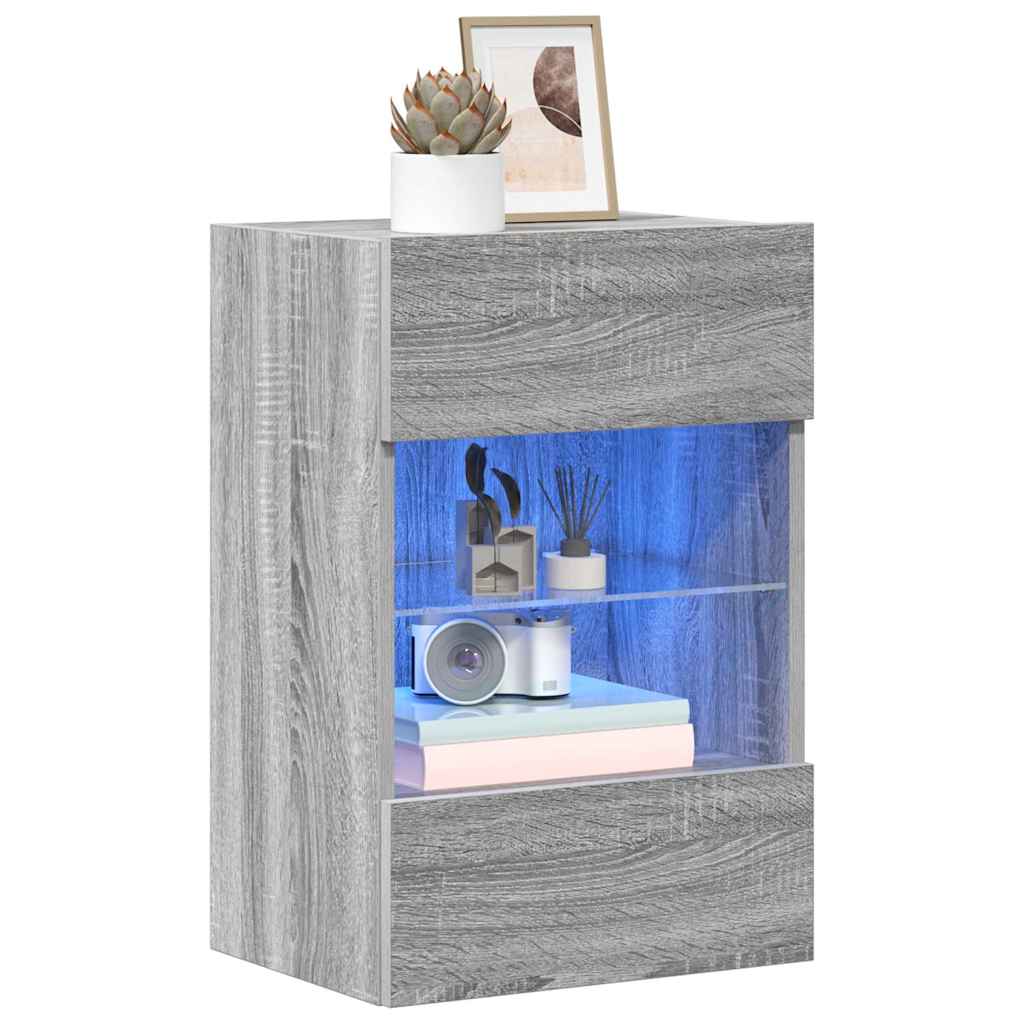 Wall Cabinets with LED Lights for TV 2 pcs Grey Sonoma 40x30x60.5 cm