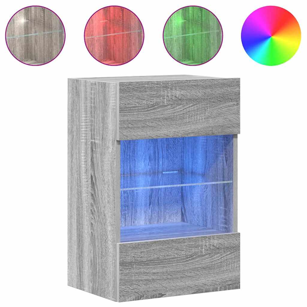 Wall Cabinets with LED Lights for TV 2 pcs Grey Sonoma 40x30x60.5 cm