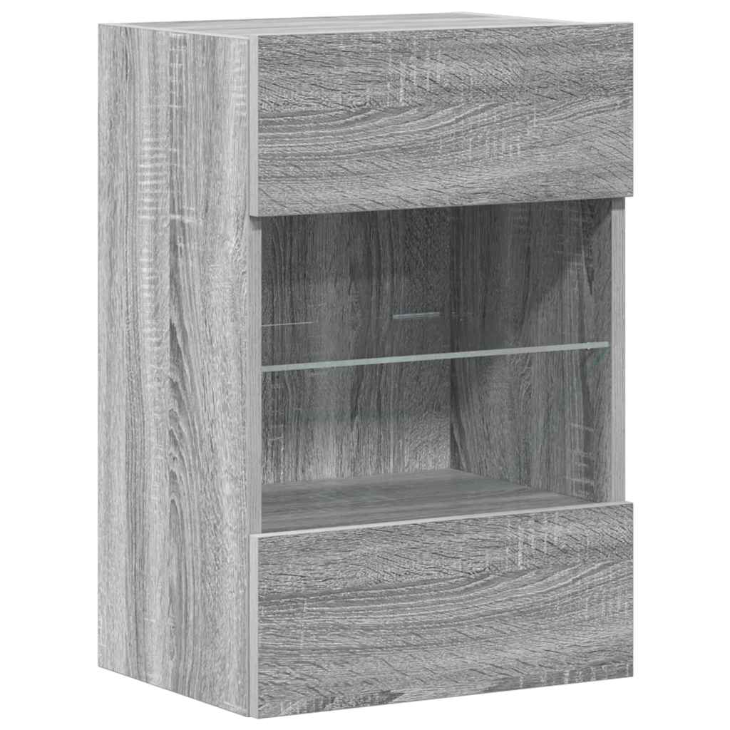 Wall Cabinets with LED Lights for TV 2 pcs Grey Sonoma 40x30x60.5 cm