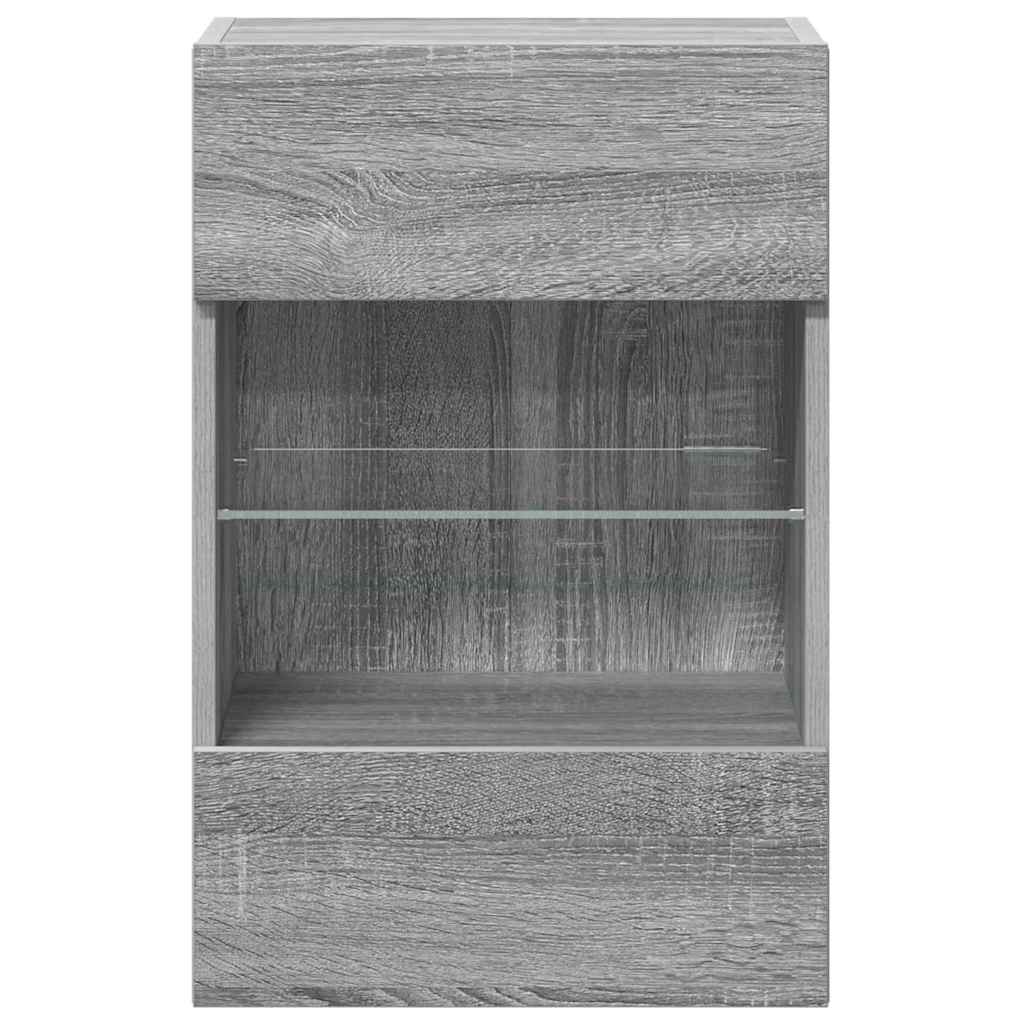 Wall Cabinets with LED Lights for TV 2 pcs Grey Sonoma 40x30x60.5 cm
