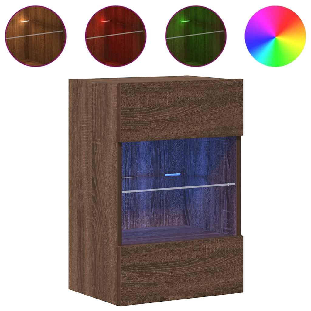 Wall Cabinets with LED Lights for TV 2 pcs Brown Oak 40x30x60.5 cm