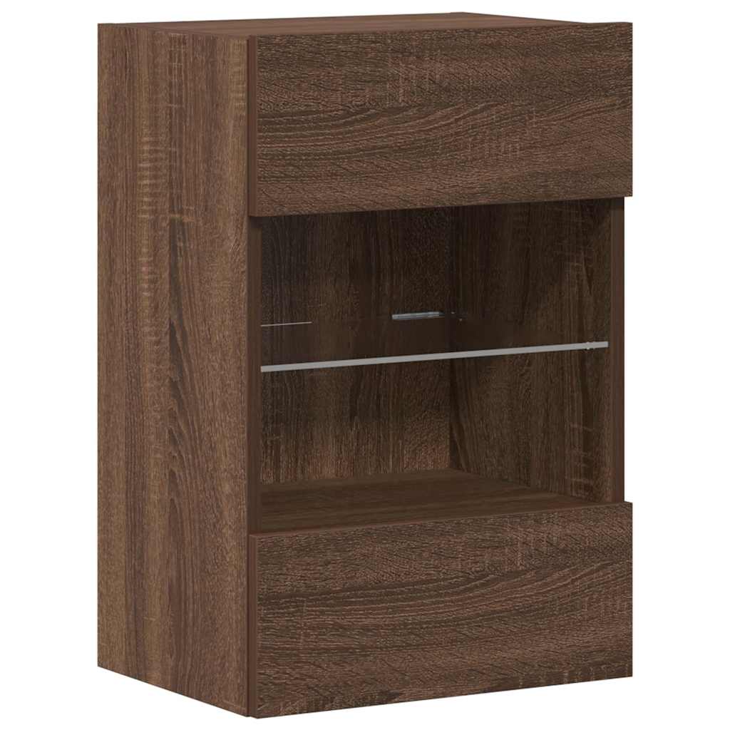 Wall Cabinets with LED Lights for TV 2 pcs Brown Oak 40x30x60.5 cm