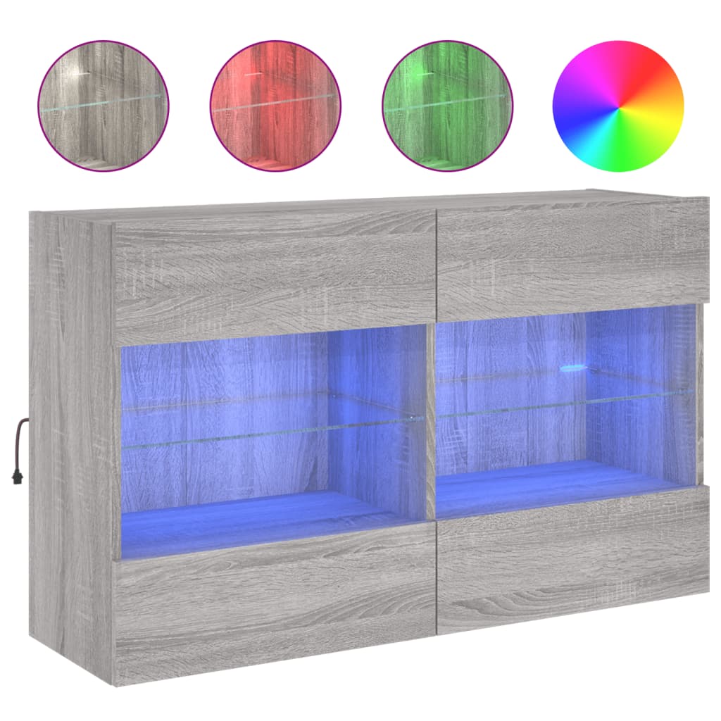 TV Wall Cabinet with LED Lights Grey Sonoma 98.5x30x60.5 cm