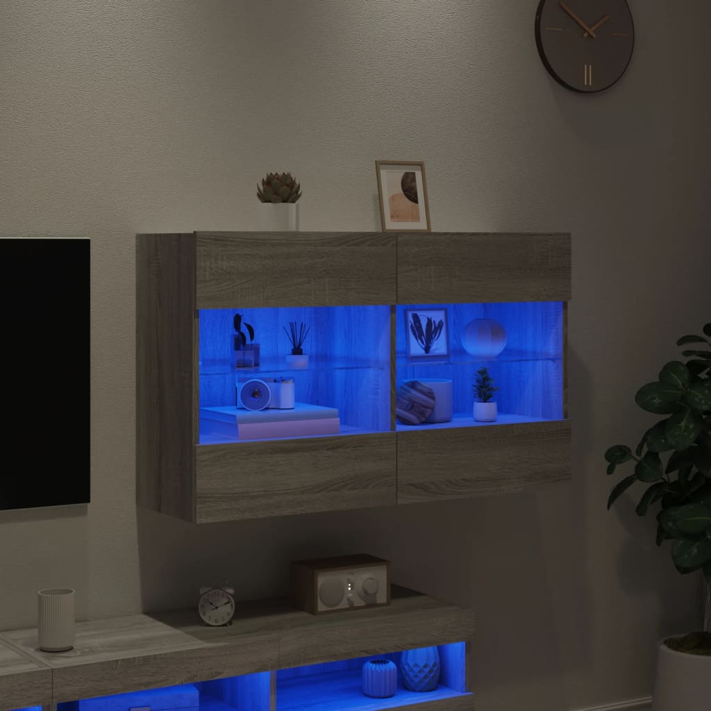 TV Wall Cabinet with LED Lights Grey Sonoma 98.5x30x60.5 cm