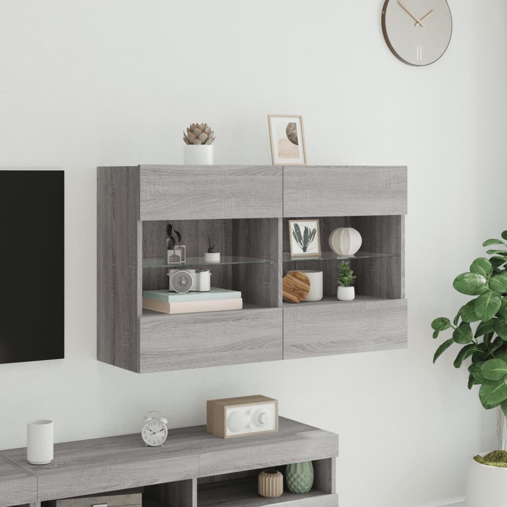 TV Wall Cabinet with LED Lights Grey Sonoma 98.5x30x60.5 cm