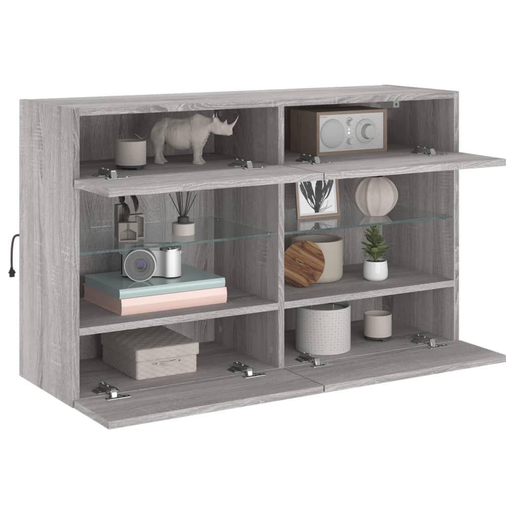 TV Wall Cabinet with LED Lights Grey Sonoma 98.5x30x60.5 cm