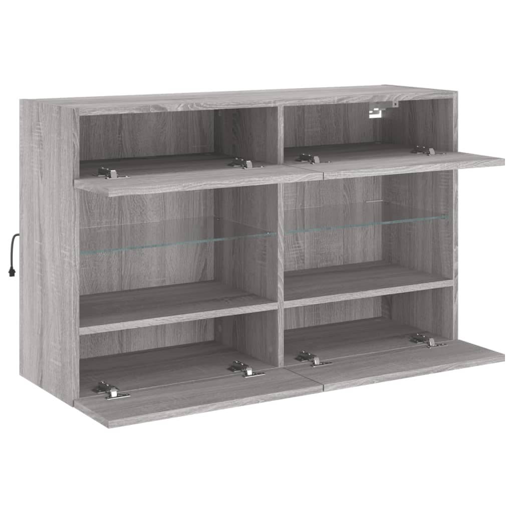 TV Wall Cabinet with LED Lights Grey Sonoma 98.5x30x60.5 cm
