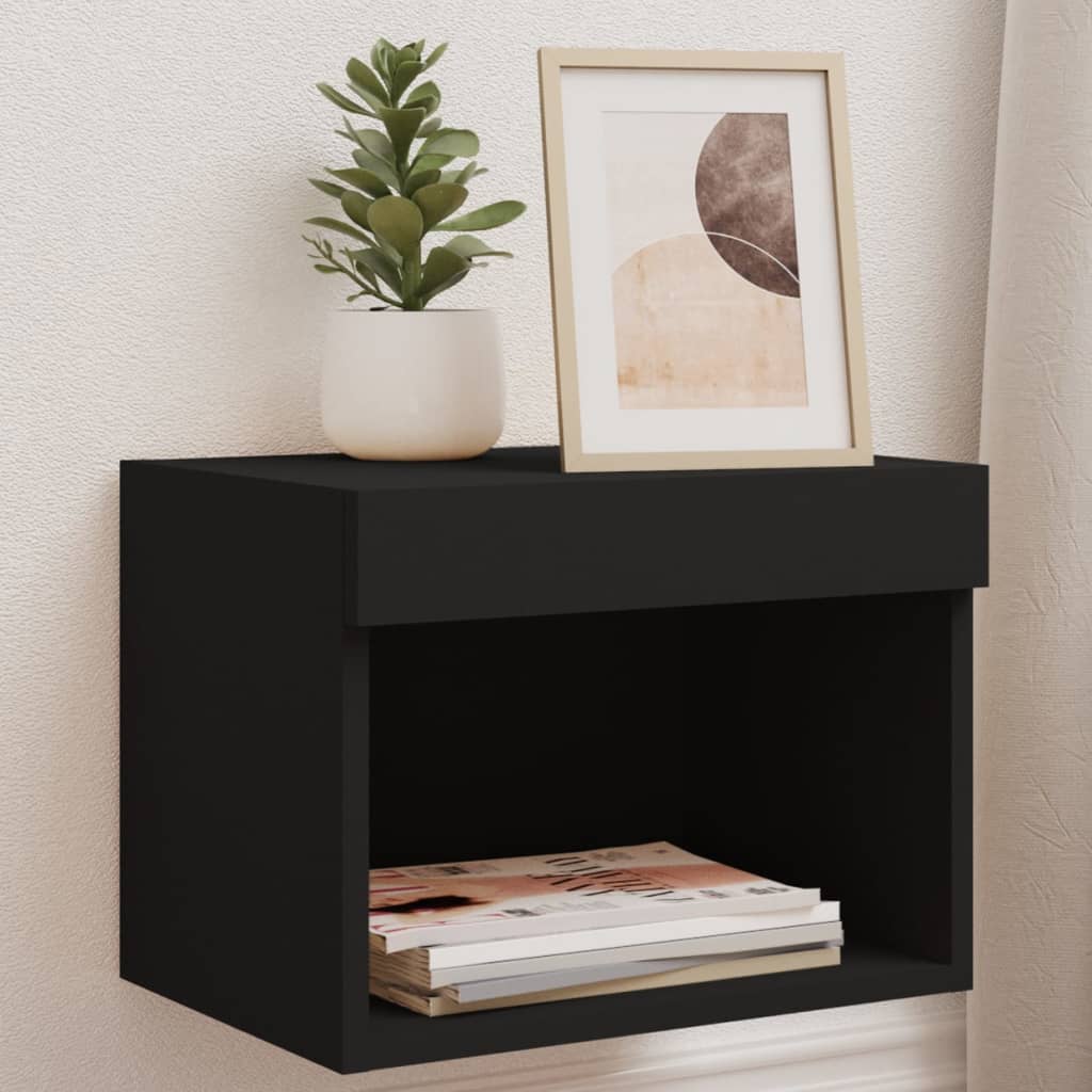 Bedside Cabinets with LED Lights Wall-mounted 2 pcs Black