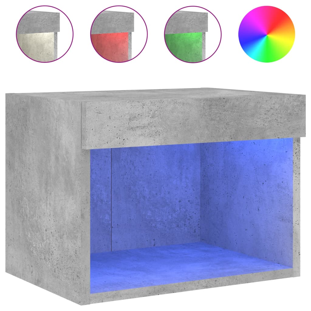 Bedside Cabinet with LED Lights Wall-mounted Concrete Grey