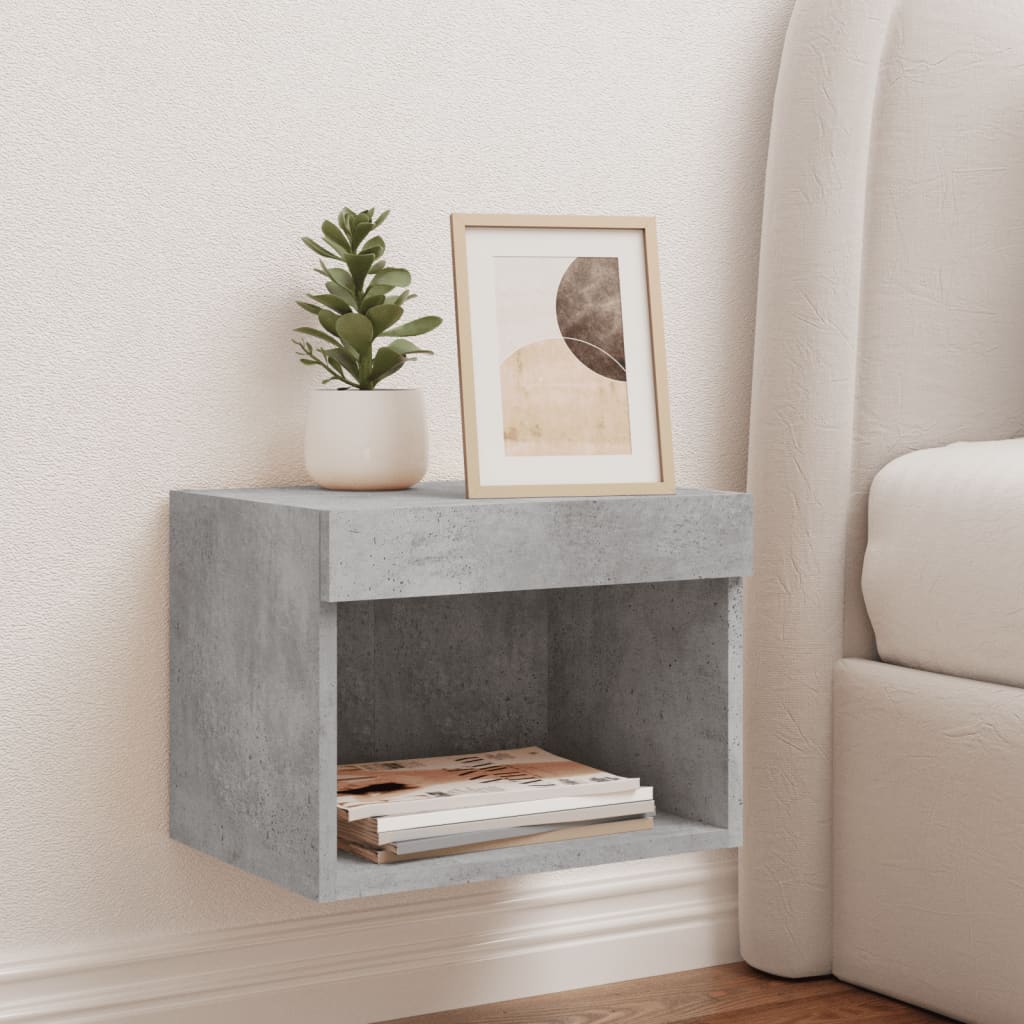 Bedside Cabinet with LED Lights Wall-mounted Concrete Grey