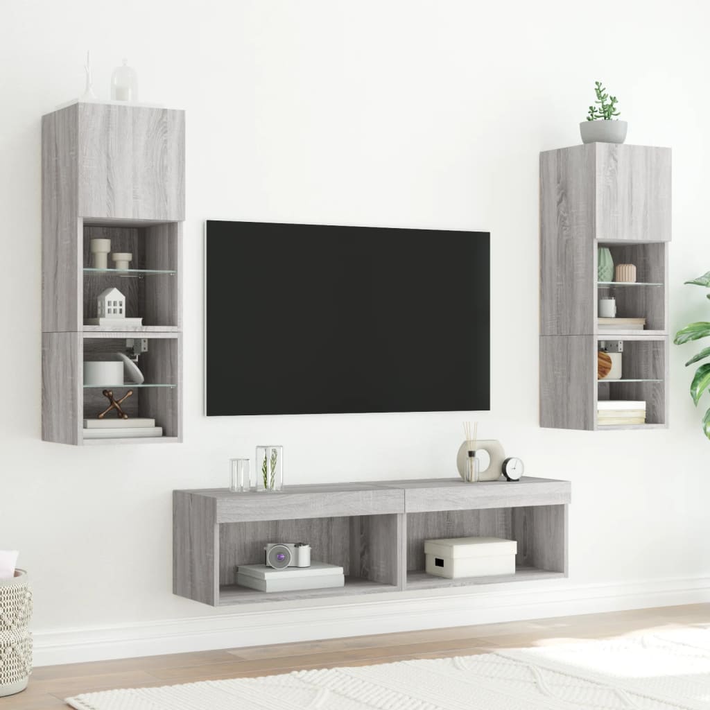 TV Cabinets with LED Lights 2 pcs Grey Sonoma 60x30x30 cm