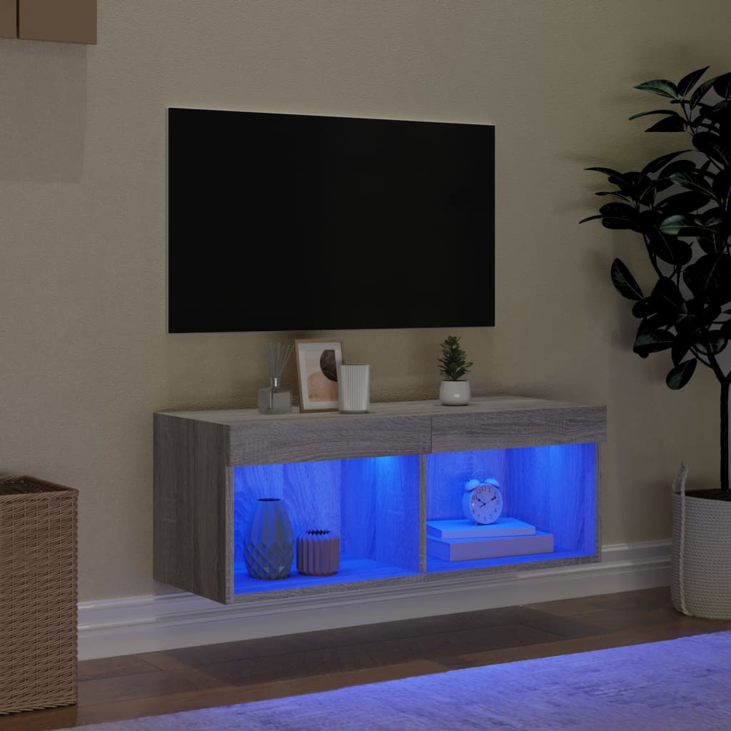 TV Cabinet with LED Lights Grey Sonoma 80x30x30 cm