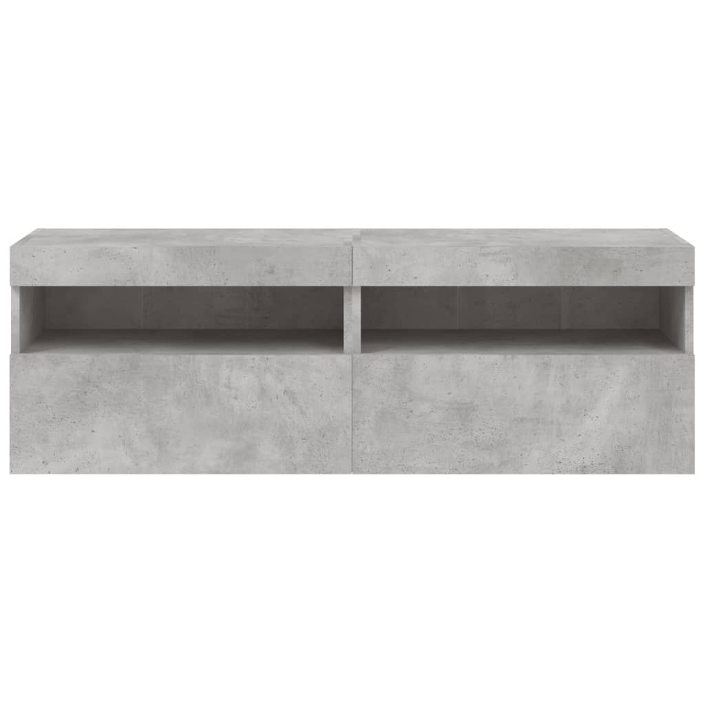TV Wall Cabinets with LED Lights 2 pcs Concrete Grey 60x30x40 cm