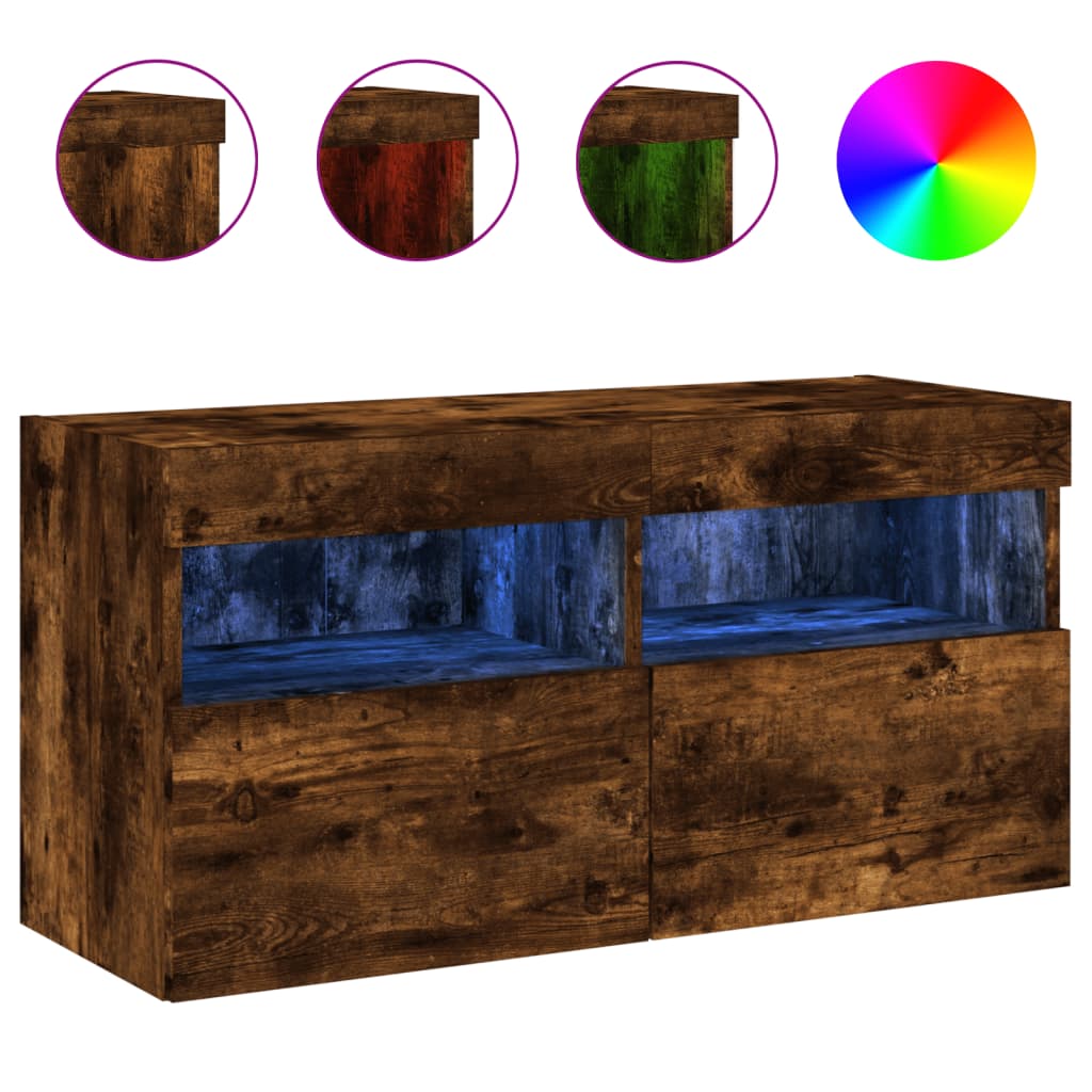 TV Wall Cabinet with LED Lights Smoked Oak 80x30x40 cm