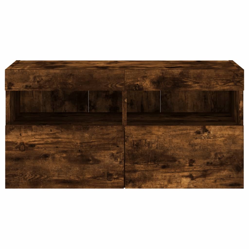 TV Wall Cabinet with LED Lights Smoked Oak 80x30x40 cm