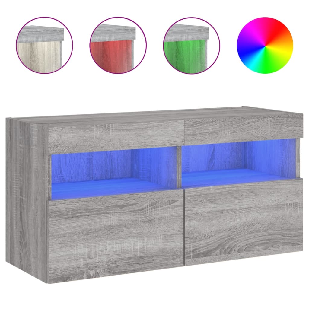 TV Wall Cabinet with LED Lights Grey Sonoma 80x30x40 cm