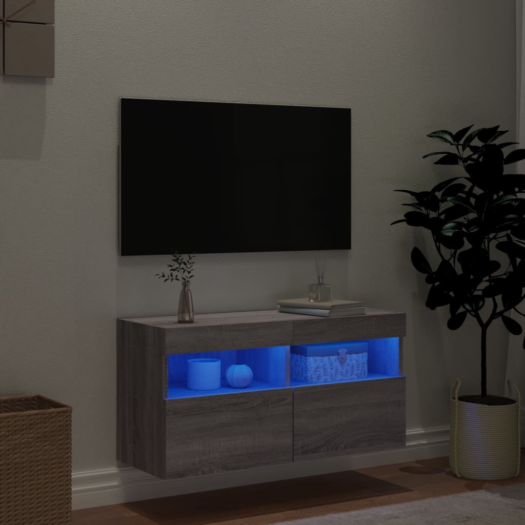 TV Wall Cabinet with LED Lights Grey Sonoma 80x30x40 cm