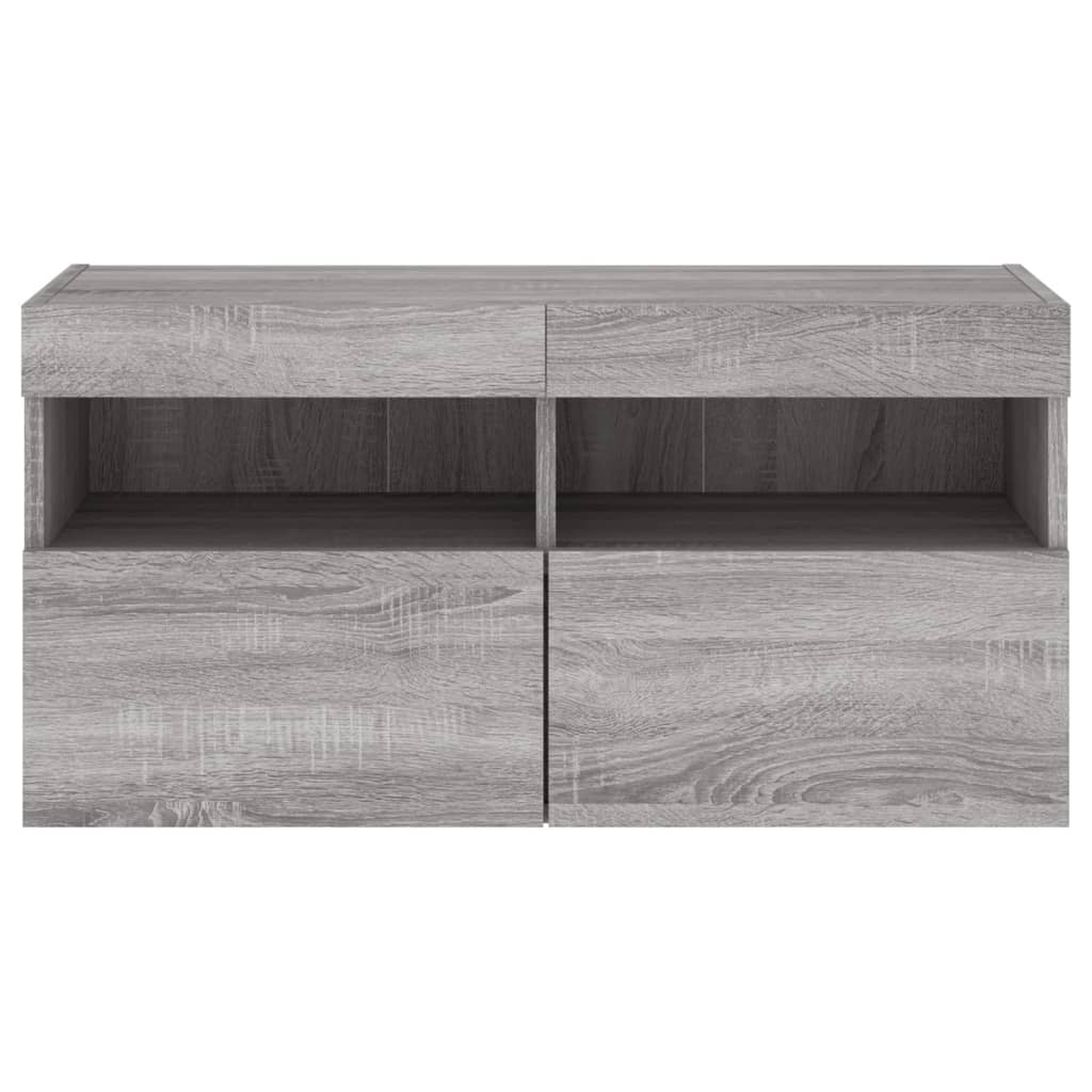 TV Wall Cabinet with LED Lights Grey Sonoma 80x30x40 cm
