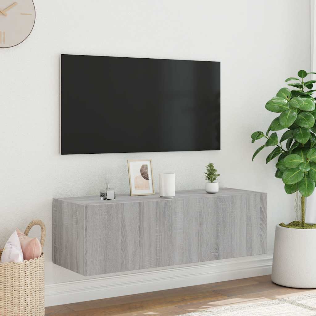 TV Wall Cabinet with LED Lights Grey Sonoma 100x35x31 cm