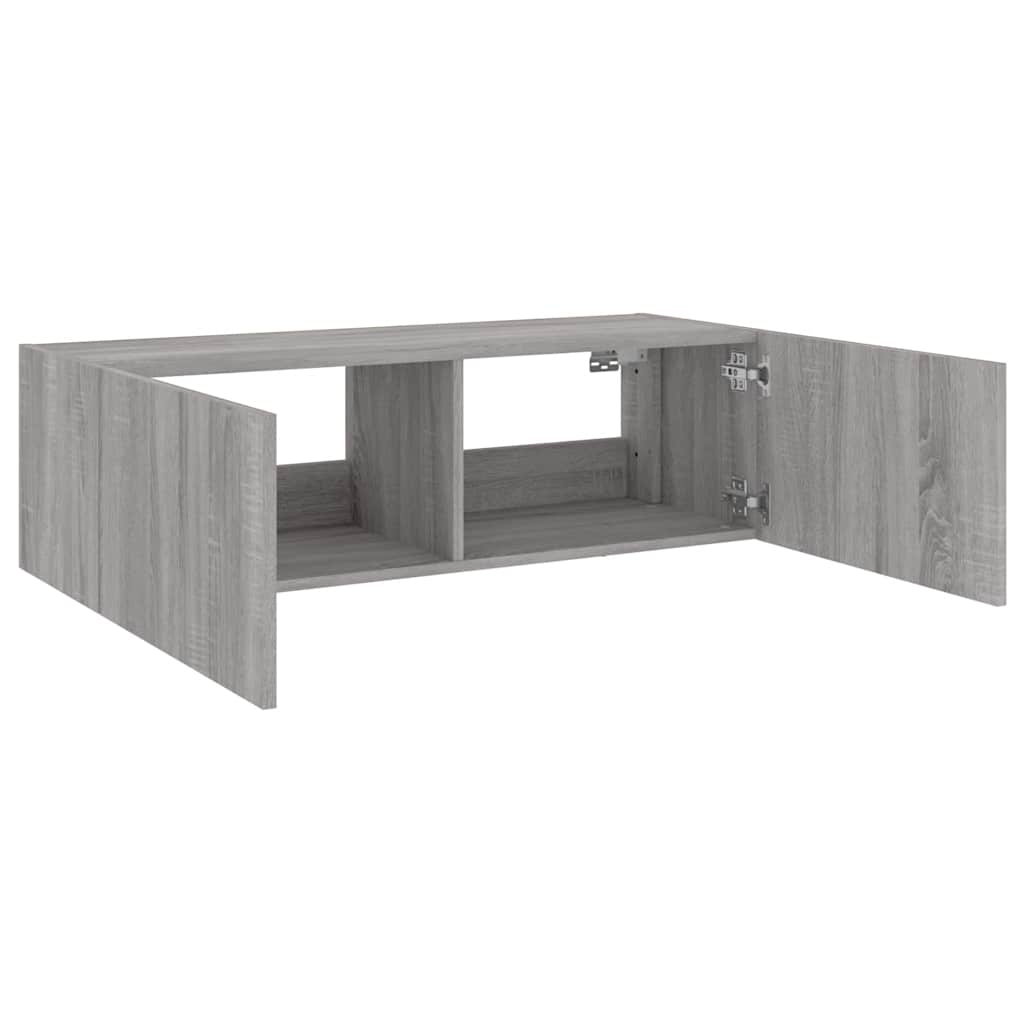 TV Wall Cabinet with LED Lights Grey Sonoma 100x35x31 cm