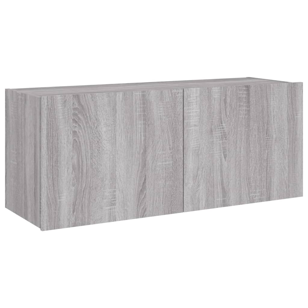 TV Wall Cabinet with LED Lights Grey Sonoma 100x35x41 cm