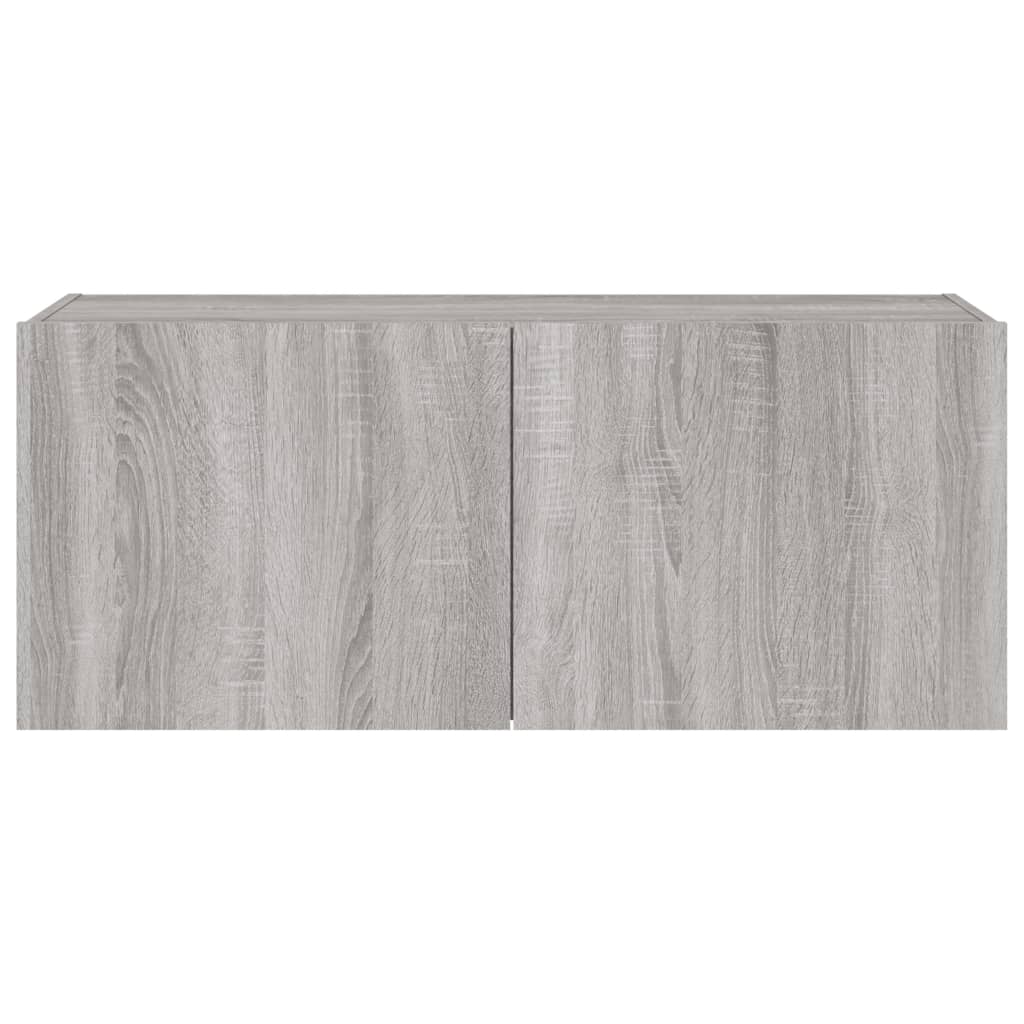 TV Wall Cabinet with LED Lights Grey Sonoma 100x35x41 cm
