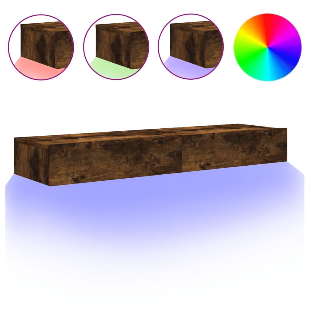 TV Cabinets with LED Lights 2 pcs Smoked Oak 60x35x15.5 cm