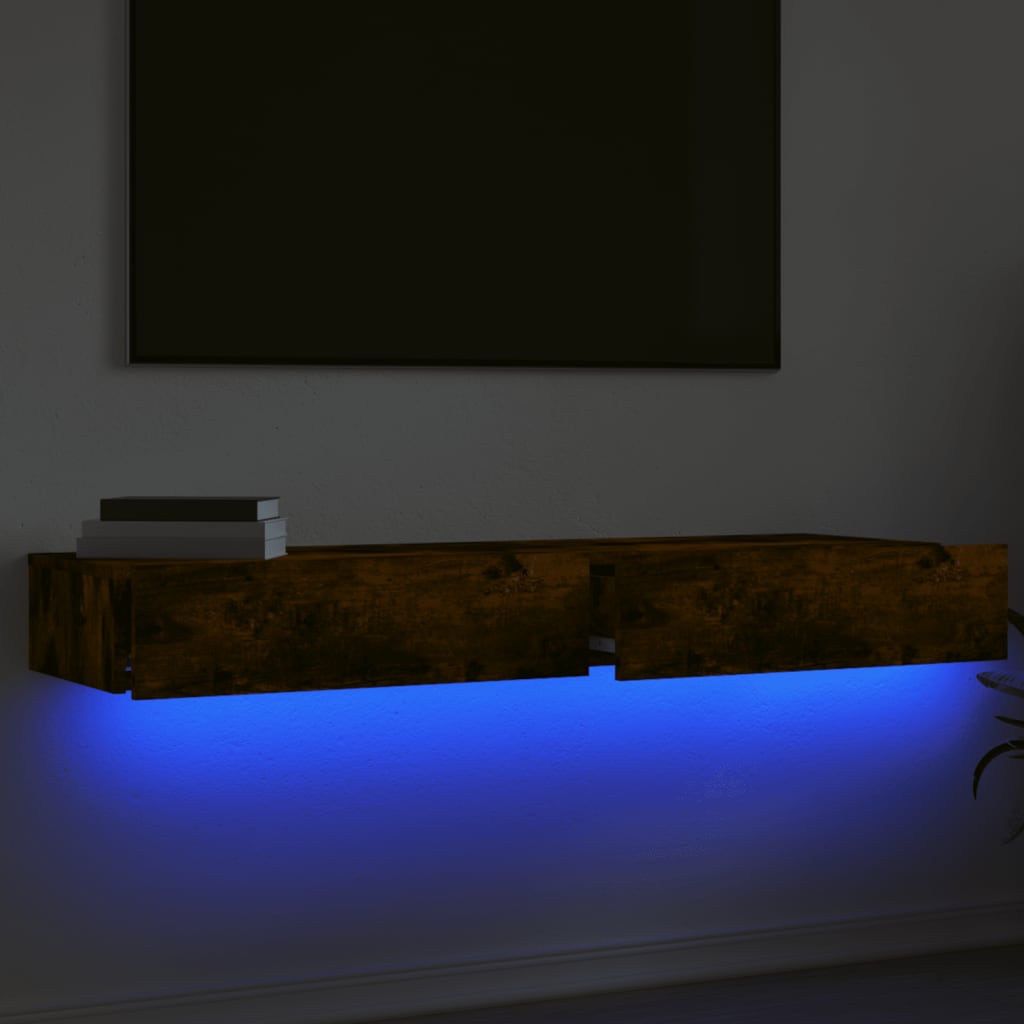 TV Cabinets with LED Lights 2 pcs Smoked Oak 60x35x15.5 cm