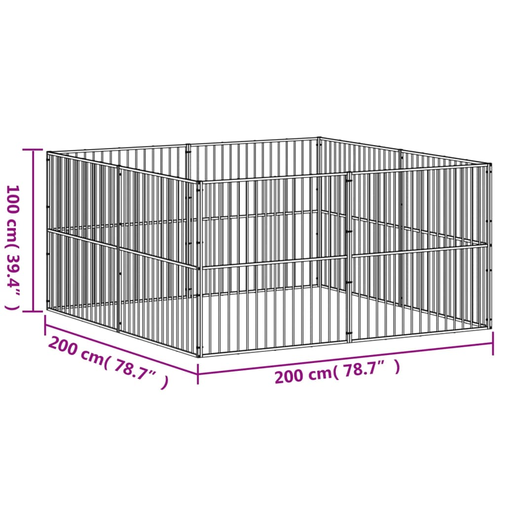 Dog Playpen 8 Panels Black Galvanised Steel
