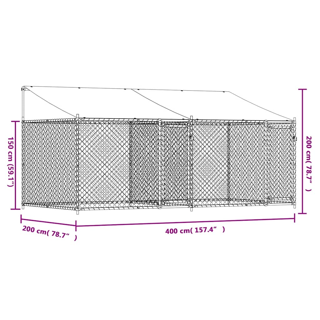 Dog Cage with Roof and Doors Grey 4x2x2 m Galvanised Steel