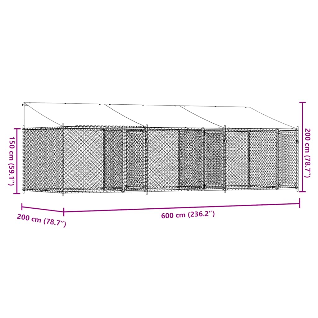 Dog Cage with Roof and Doors Grey 6x2x2 m Galvanised Steel