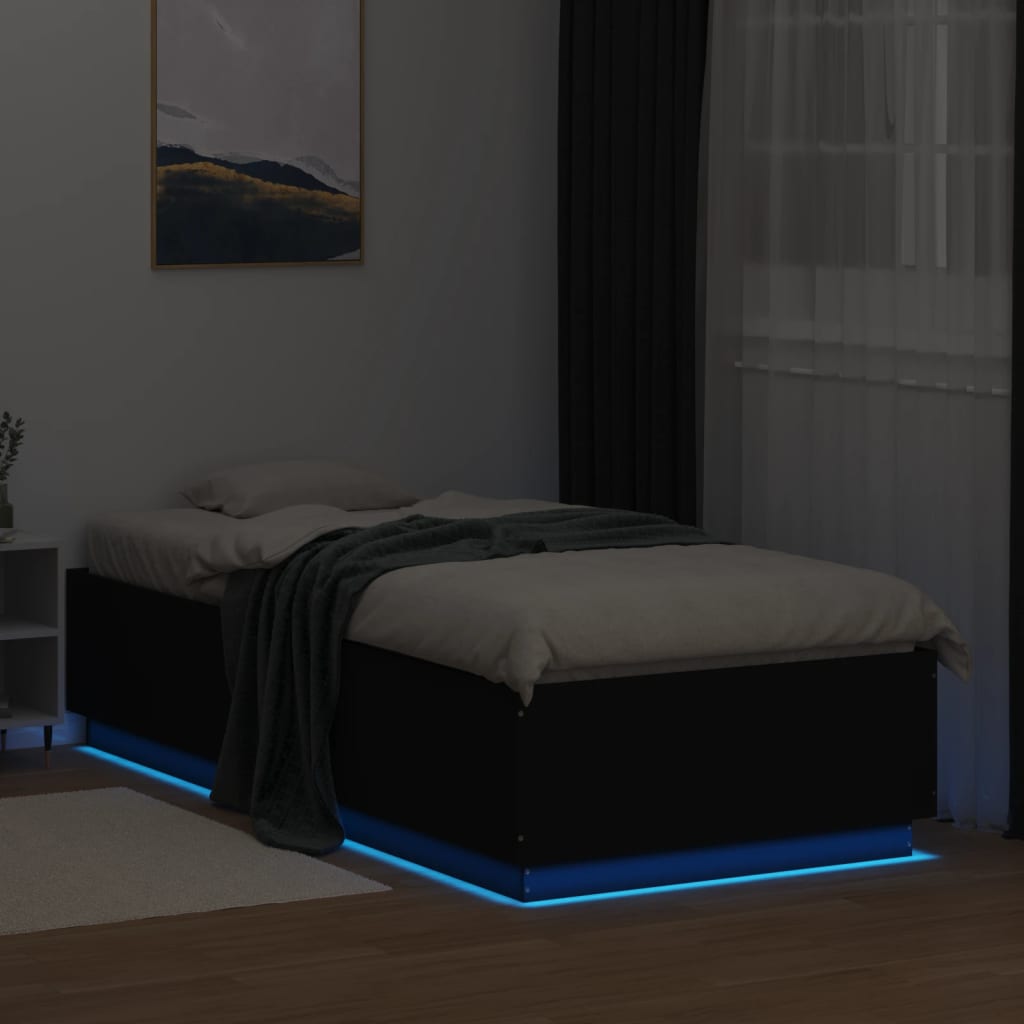 Bed Frame with LED without Mattress Black 100x200 cm