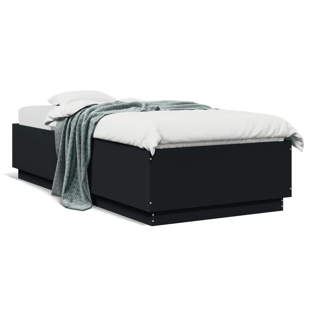 Bed Frame with LED without Mattress Black 100x200 cm