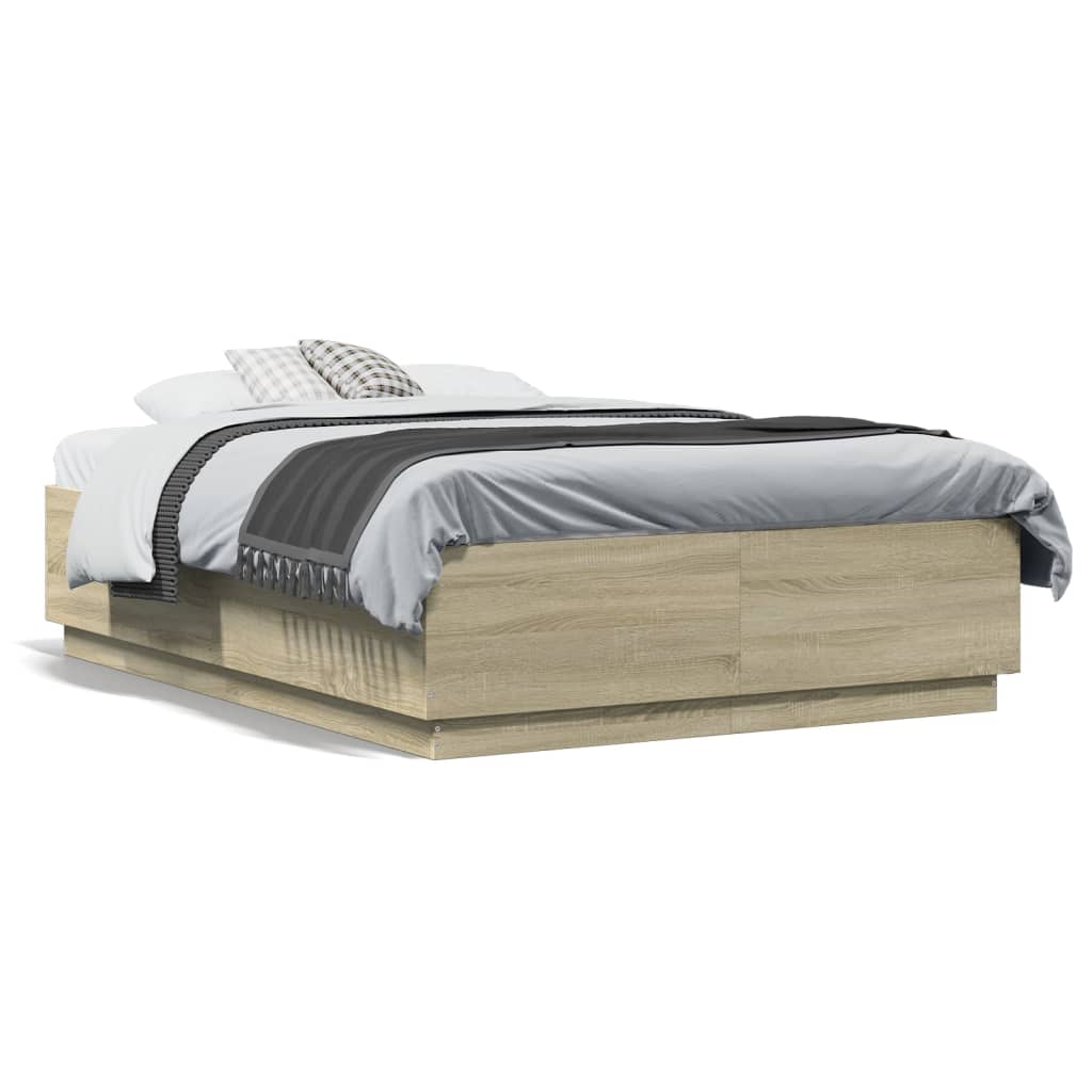 Bed Frame with LED without Mattress Sonoma Oak 140x190 cm
