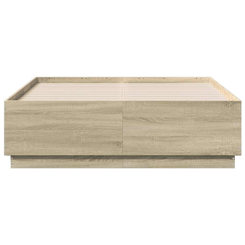 Bed Frame with LED without Mattress Sonoma Oak 140x190 cm