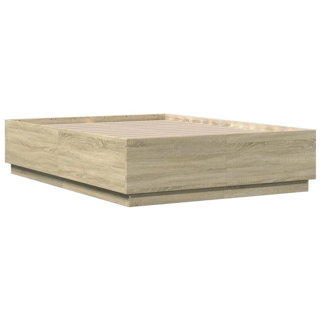 Bed Frame with LED without Mattress Sonoma Oak 140x190 cm