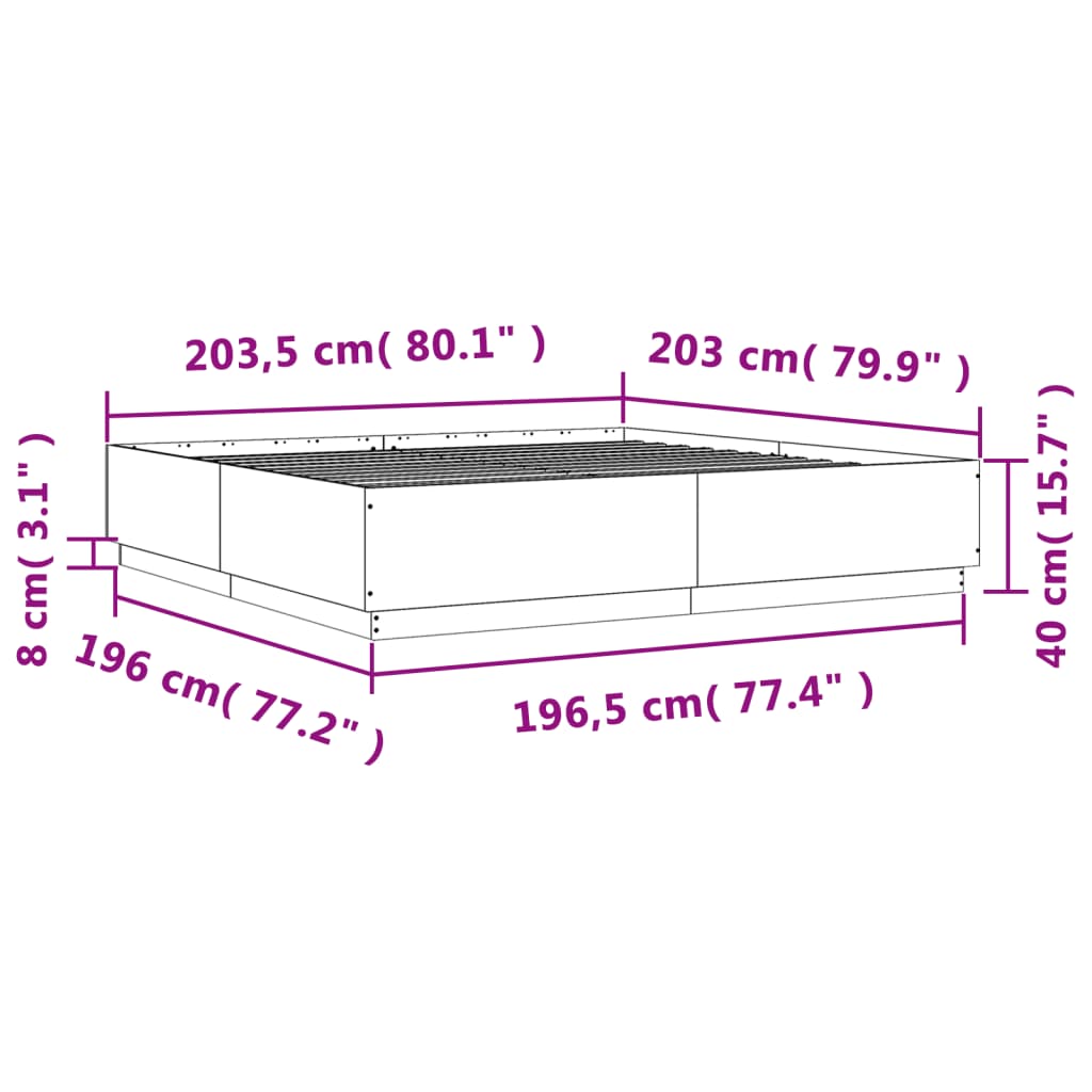 Bed Frame without Mattress Concrete Grey 200x200 cm