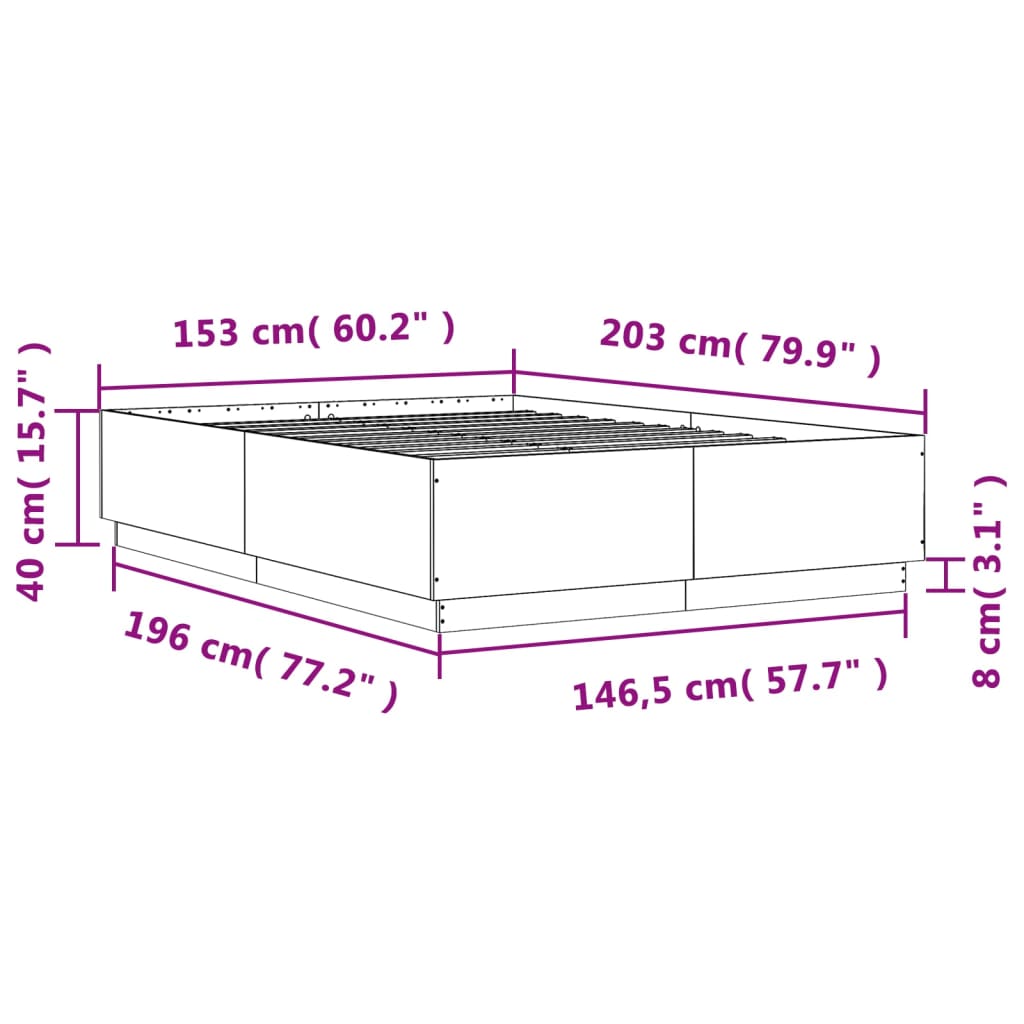Bed Frame without Mattress Grey Sonoma 150x200 cm King Size