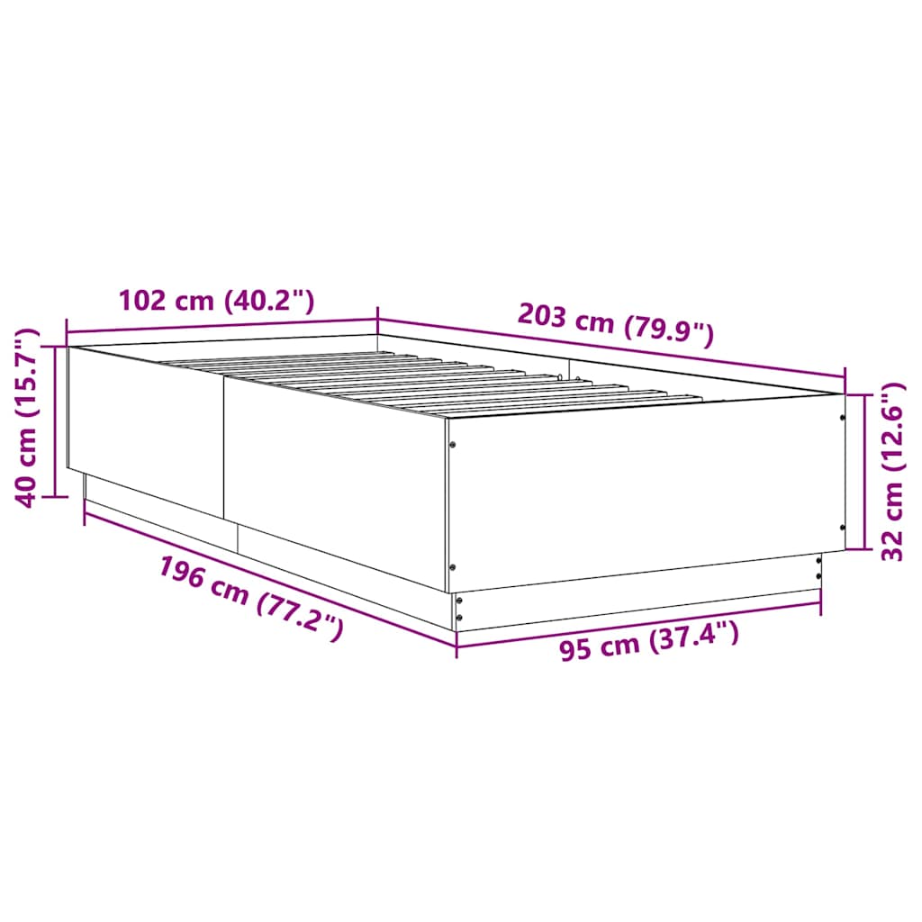 Bed Frame without Mattress Grey Sonoma 100x200 cm