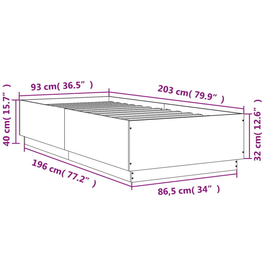 Bed Frame without Mattress White 90x200 cm